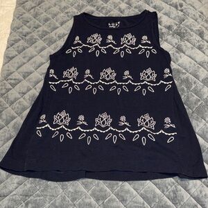 Ann Taylor LOFT Navy Embroidered TankTop